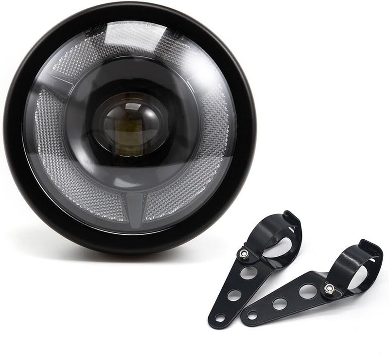 BENEALL Motorcycle Headlight 5.75 inch Round LED with Mounting Brackets Assembly, Front Headlamp with DRL High/Low Beam for Cafe Racer E-bike Bobber Chopper (style B) - Image 1